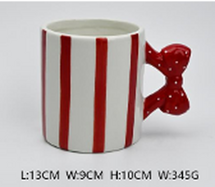 Red Stripe and Polka Dot Bow Handle Mug