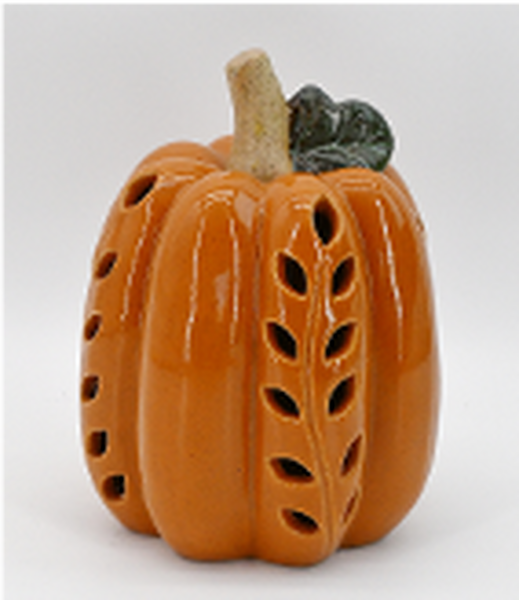 Orange LED Pumpkin with Open Leaf detail