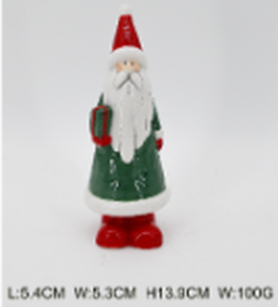 Ceramic Green Santa Holding a Present Large