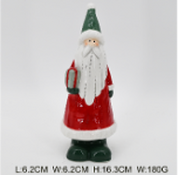 Ceramic Red Santa Holding a Present Large