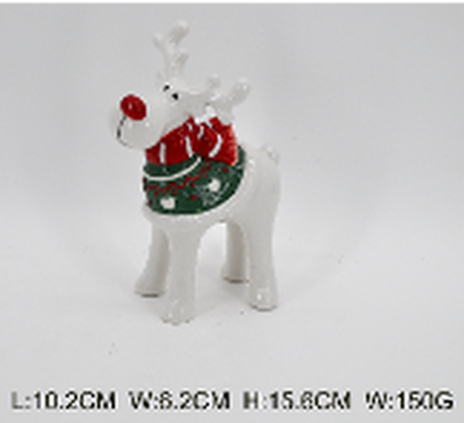 Ceramic Reindeer with Christmas Sweater and Scarf Medium