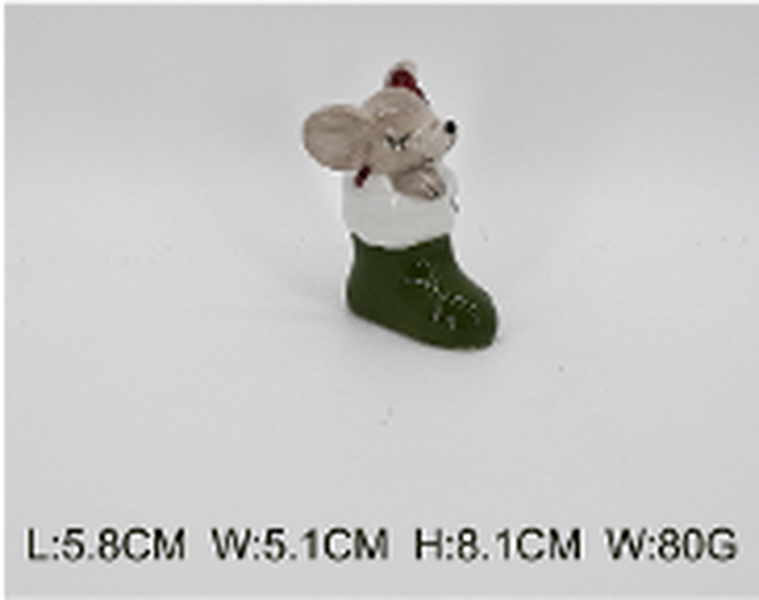 Ceramic Mouse in Green Stocking