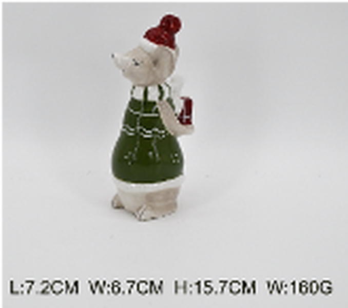 Ceramic Mouse with Present Green Large