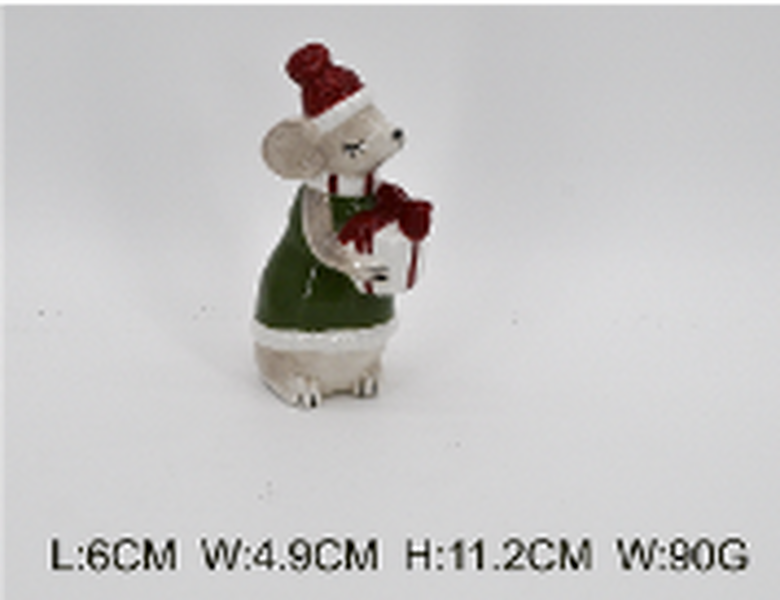 Ceramic Mouse with Present Green Medium