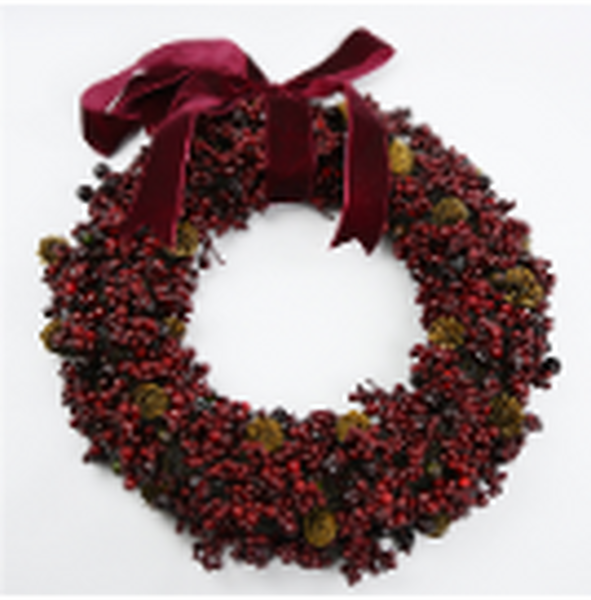 Luxery Wreath Burgendy Berry with Mini Pinecone and Velvet Ribbon Bow Large