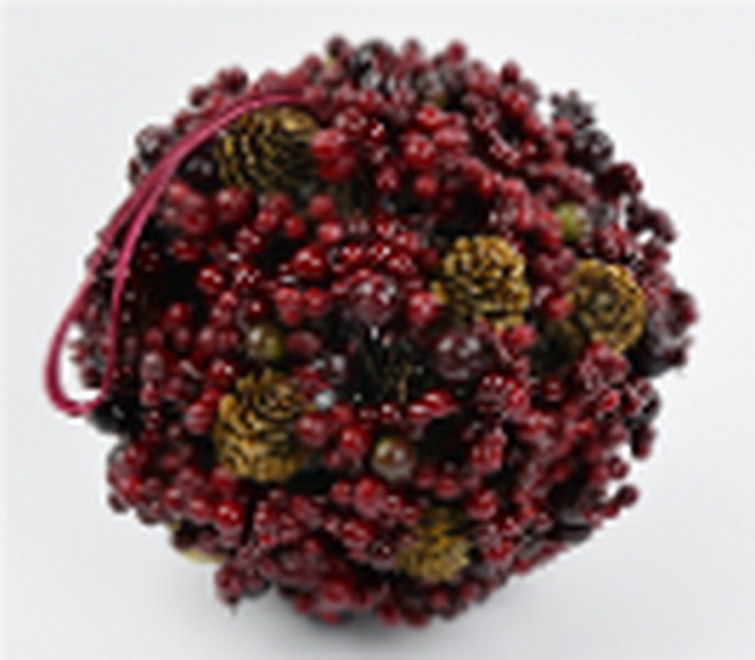 Luxury Hanging Ball Burgundy Berry with Mini Pinecone