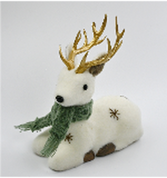 Felt Sage and White Laying Deer with Scarf