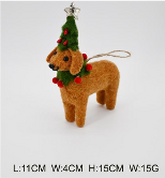 Felt Hanging Dog with Christmas Tree Hat