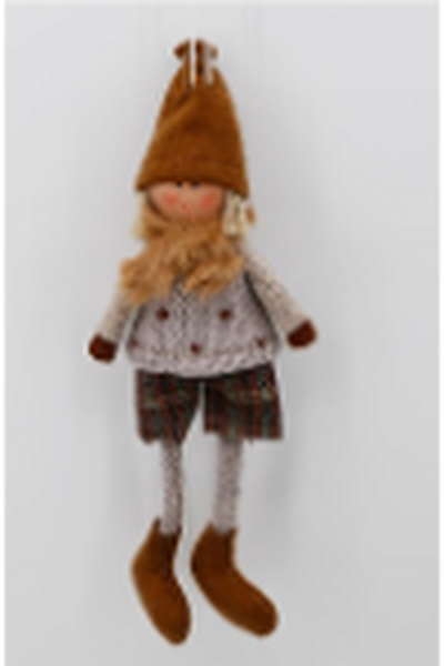Fabric Hanging Boy In Winter Outfit Brown