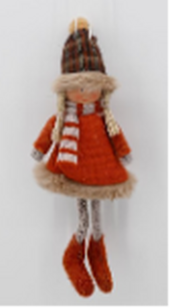 Fabric Hanging Girl in Winter Outfit Orange and Brown