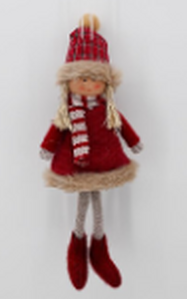 Fabric Hanging Girl in Winter Outfit Red and Brown
