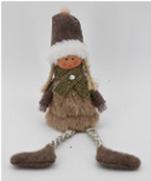 Fabric Sitting Girl in Brown Outfit