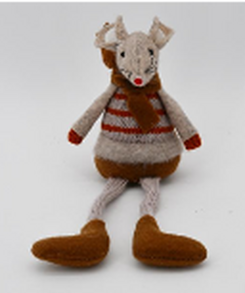Fabric Sitting Boy Mouse In Red and Brown Stripey Outfit