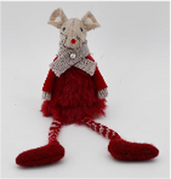 Fabric Sitting Mouse In Winter Outfit in Red