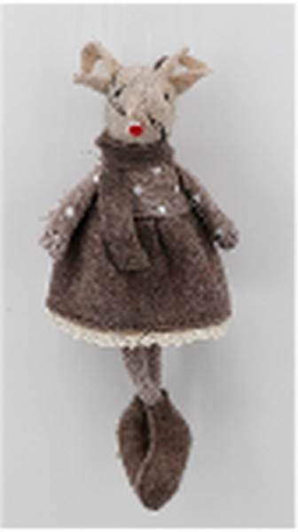 Fabric Hanging Mouse in Brown Outfit
