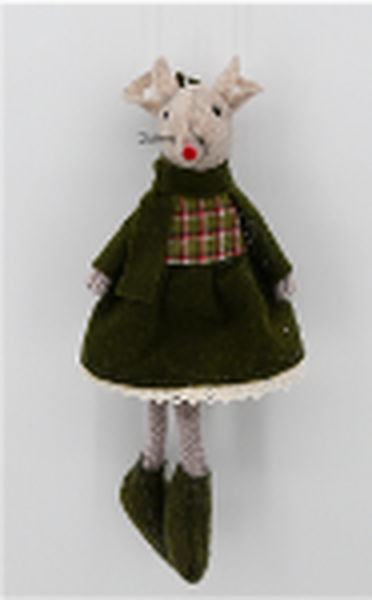 Fabric Hanging Mouse in Green Outfit