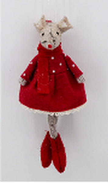 Fabric Hanging Mouse in Red Outfit