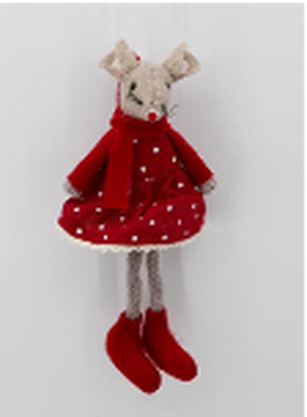 Fabric Hanging Mouse in Red Outfit