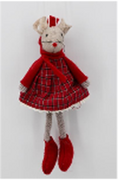 Fabric Hanging Mouse in Red Outfit