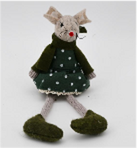 Fabric Sitting mouse in Green Outfit