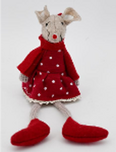 Fabric Sitting mouse in Red Outfit