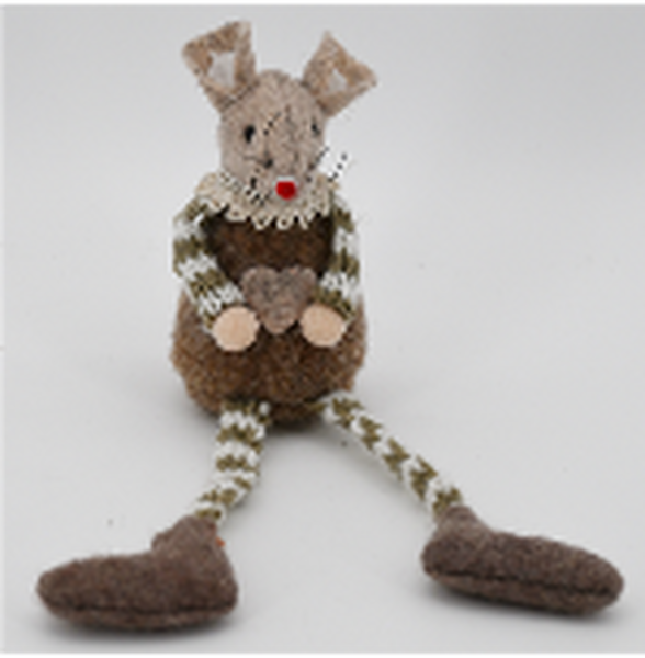 Fabric Sitting Mouse with Heart Detail Brown