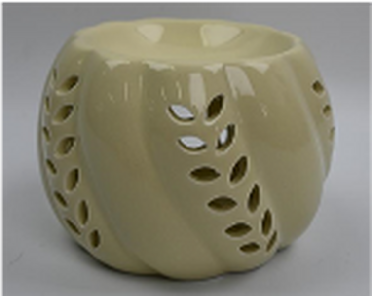 Beige Ceramic Wax Burner with Leaf Detail