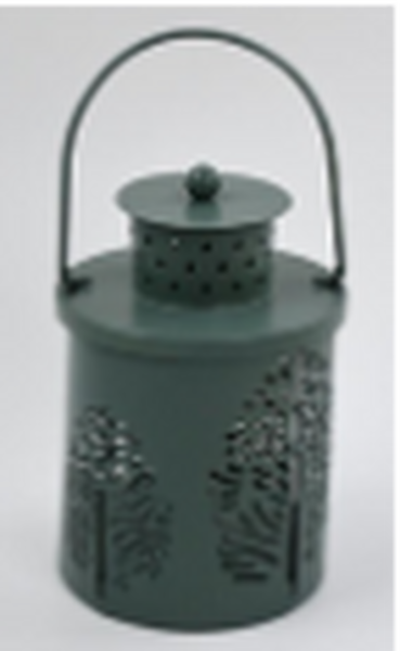 Metal Lantern with Cutout Detail Dark Sage Green