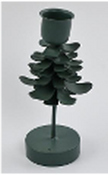 Metal Pinecone Detail Candle Holder Small Dark Sage Green