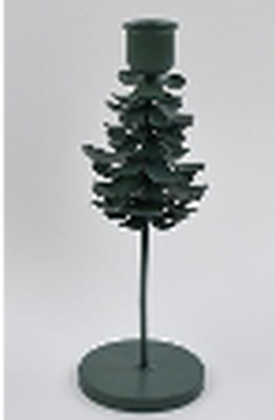 Metal Pinecone Detail Candle Holder Tall Dark Sage Green
