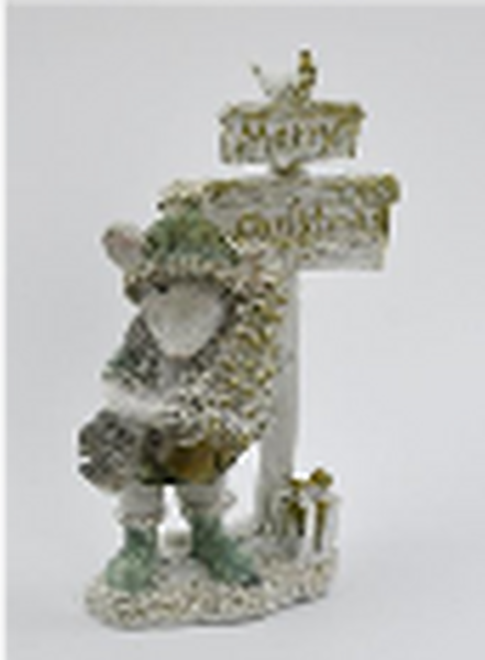 Resin Christmas Mouse White and Sage Green