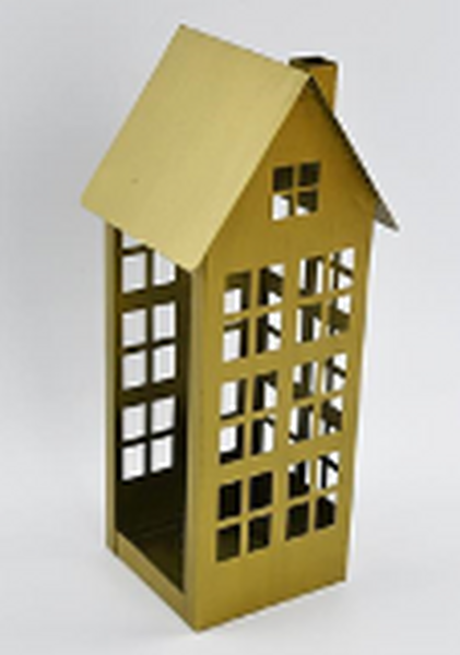 Brushed Gold Metal Tealight House Large
