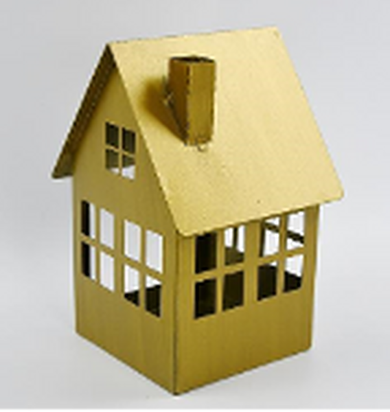 Brushed Gold Metal Tealight House Small