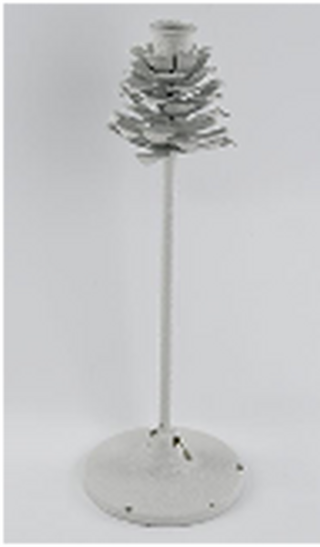 Off White Metal Pine Cone Detail Candle Holder Large