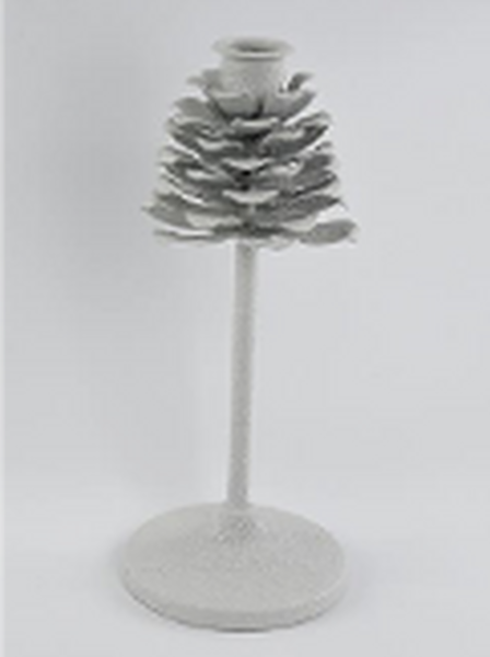 Off White Metal Pine Cone Detail Candle Holder Medium