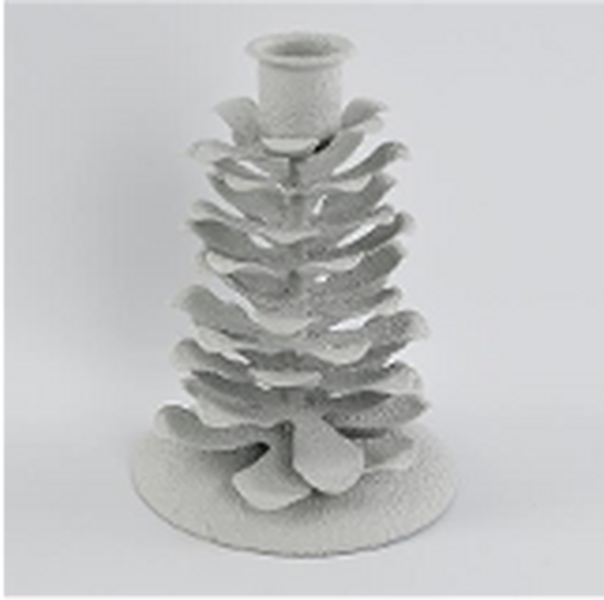 Off White Metal Pine Cone Detail Candle Holder Small