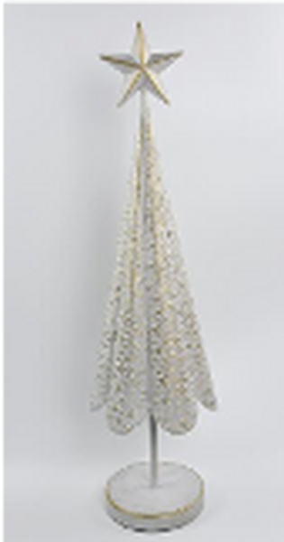 Off White Metal Christmas Tree with Brushed Gold Stars Medium