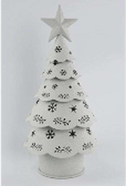 Off White Metal Cutout Detailed LED Christmas Tree