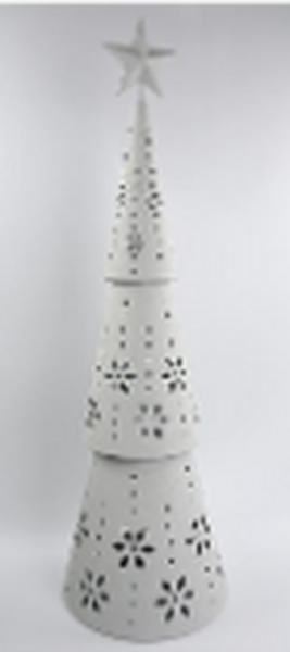 Off White Metal Cutout Detailed LED Christmas Tree