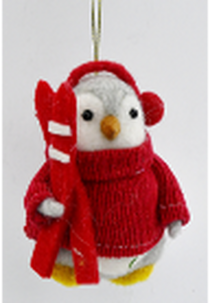 Felt Hanging Skiing Penguin in Red Sweater