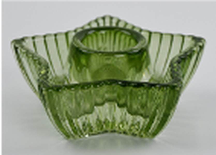 Vintage Green Ribbed Star Candle Holder