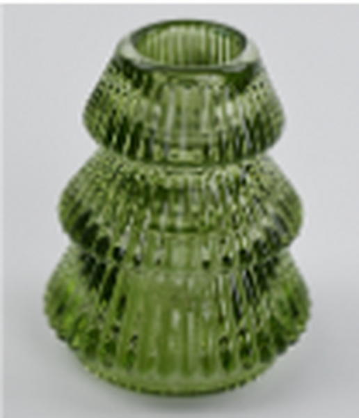 Vintage Green Ribbed Tree Candle Holder