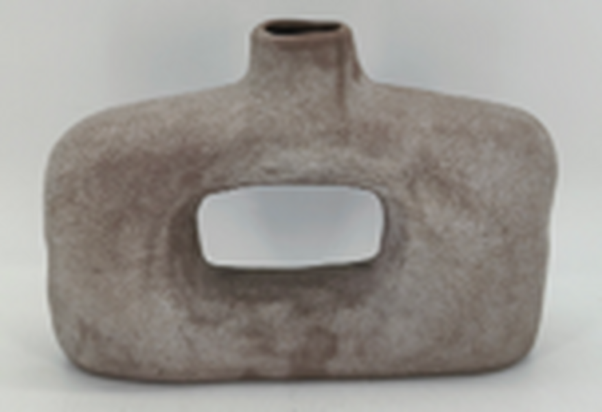 Brown Textured Wide Sculptured Vase 24.5cm x 7cm x 17cm