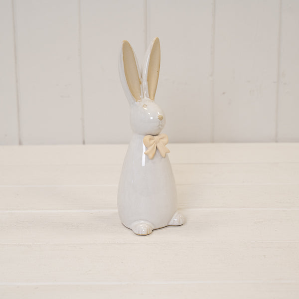 Large Ceramic Natural Rabbit With Bow 6.8cm x 6.1cm x 18.7cm