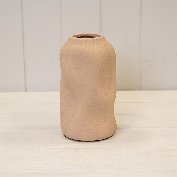 Tan Medium Textured Sculptured Vase 9.5cm x 9.5cm x 17cm