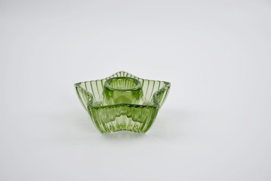 Vintage Green Ribbed Star Candle Holder