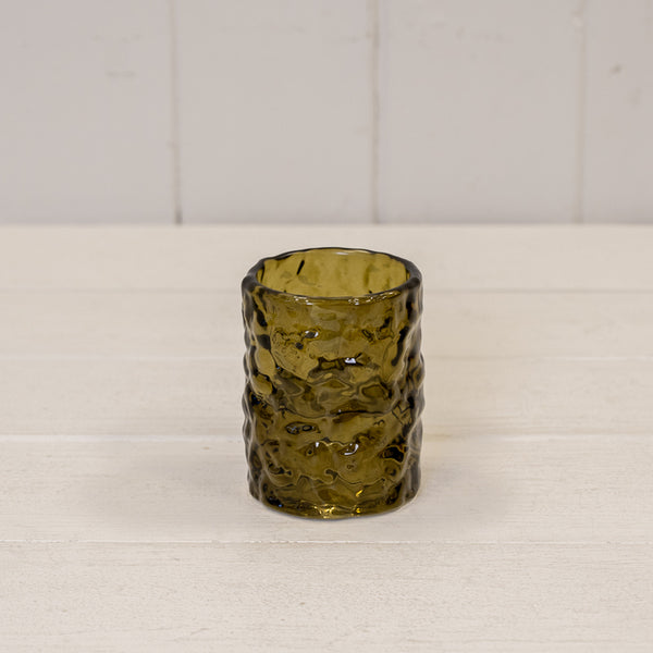 Large Olive Green Straight Textured Candle Holder 6cm x 6cm x 7.4cm