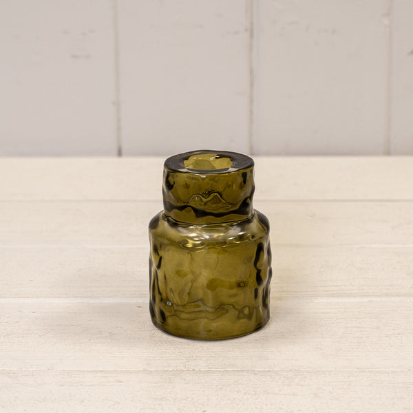 Large Olive Green Textured Candle Holder 6cm x 6cm x 8.3