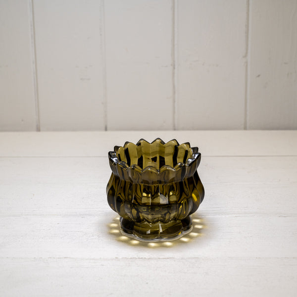 Olive Green Decorative Tealight Holder 9cm x 9cm x 7.3cm