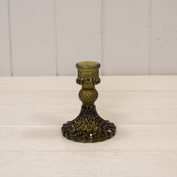Olive Green Glass Candle Holder 7.7cm x 7.7cm x 10.2cm
